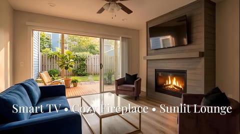 Patio, Patio, Nearby landmark, TV and multimedia, Living room, Seating area, Text overlay, fireplace, flat iron, internet, internet