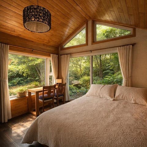 Bed, Photo of the whole room, Decorative detail, Seating area, Garden view