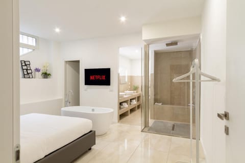 Shower, Bed, Bathroom, Photo of the whole room, Bedroom, Bath, towels, wardrobe, air conditioner, air conditioner