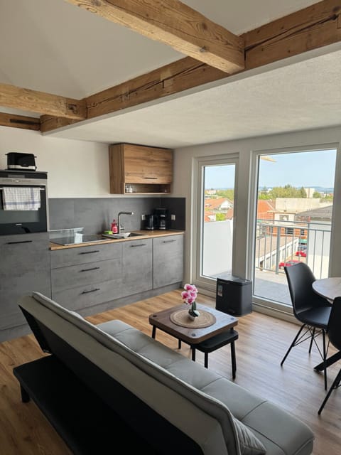 View (from property/room), Balcony/Terrace, Kitchen or kitchenette, Living room, Seating area, Dining area, stove