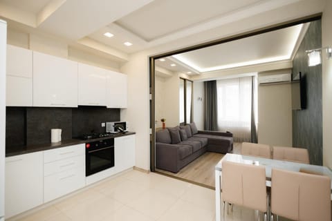 TV and multimedia, Kitchen or kitchenette, Living room, Seating area, Dining area, stove