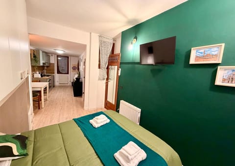 Bed, TV and multimedia, Kitchen or kitchenette, Living room, Photo of the whole room, Seating area, Evening entertainment, Bedroom, towels