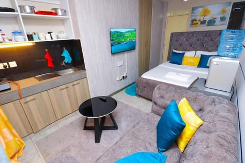 Bed, Kitchen or kitchenette, Living room