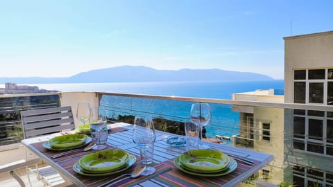Property building, Natural landscape, View (from property/room), Balcony/Terrace, Dining area, Sea view