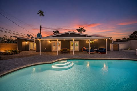 Patio, Night, Seating area, Swimming pool, Sunset