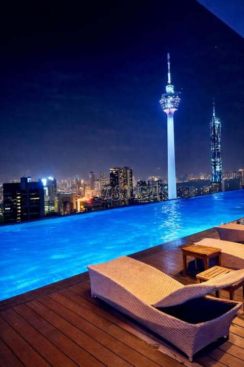 Property building, Night, Natural landscape, City view, Swimming pool