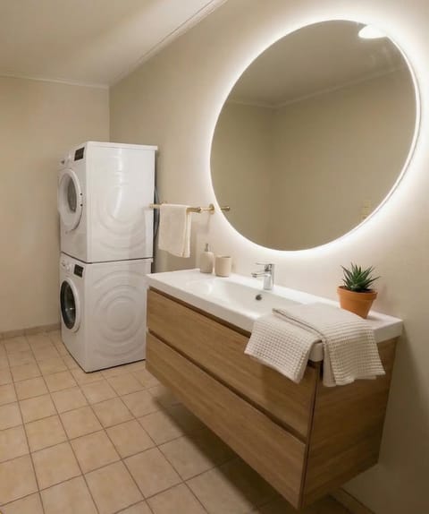 Bathroom, washing machine, dryer