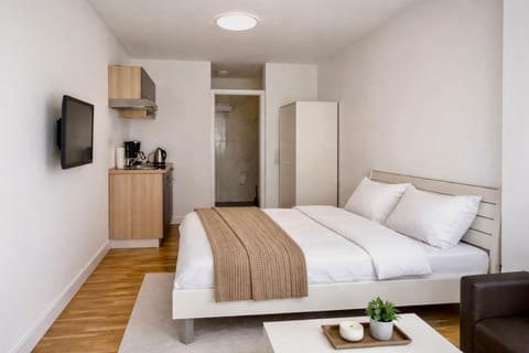 Bed, TV and multimedia, Kitchen or kitchenette, Living room, Photo of the whole room, Seating area
