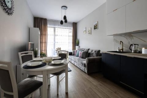 Kitchen or kitchenette, Living room, Seating area, Dining area