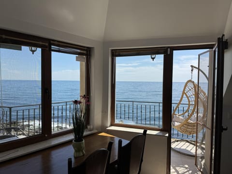 Day, Natural landscape, View (from property/room), Balcony/Terrace, Living room, Seating area, Dining area, Sea view