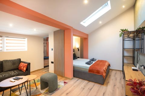 Bed, TV and multimedia, Living room, Photo of the whole room, Seating area, Bedroom