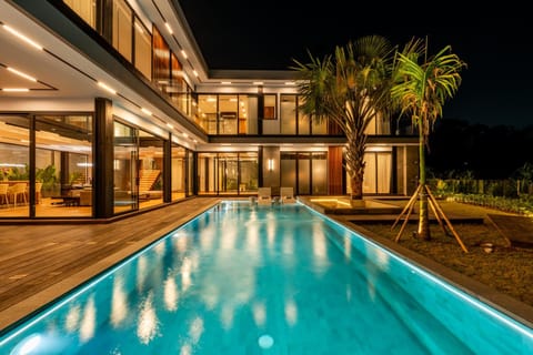 Property building, Night, Pool view, Swimming pool