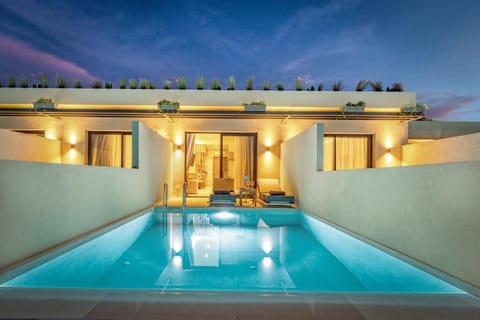 Patio, Night, Pool view, Swimming pool, sunbed