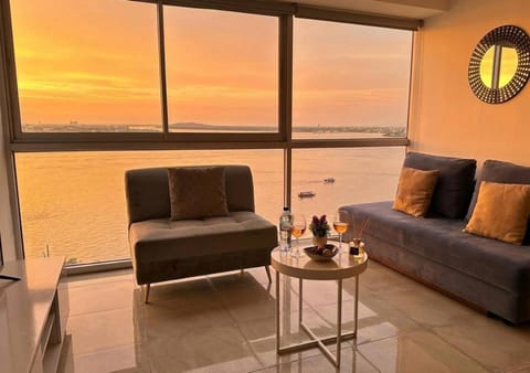 Property building, Natural landscape, Bird's eye view, TV and multimedia, Living room, Seating area, Dining area, River view, furniture