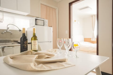 Living room, microwave, kitchen
