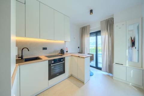 Kitchen or kitchenette, dishwasher, oven