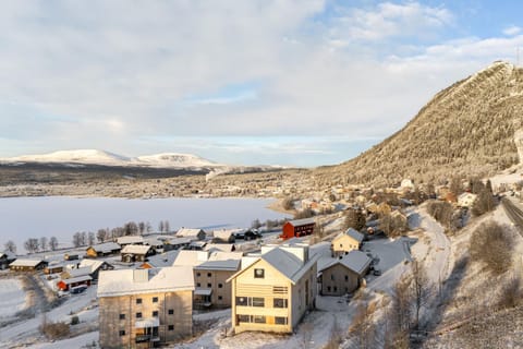 Property building, Day, Natural landscape, Bird's eye view, Winter, Lake view, Mountain view
