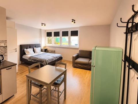 Bed, Kitchen or kitchenette, Living room, Seating area, Dining area, Bedroom, oven, wardrobe