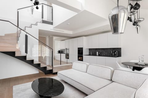 Kitchen or kitchenette, Living room, Seating area