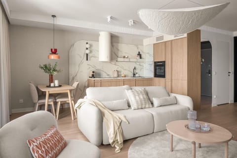 Kitchen or kitchenette, Living room, Seating area, Dining area