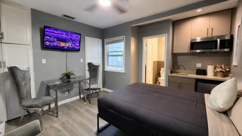Bed, TV and multimedia, Kitchen or kitchenette, Photo of the whole room, Seating area, Bedroom