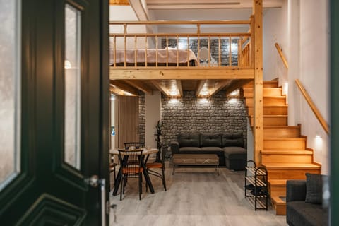 Bed, Living room, Dining area