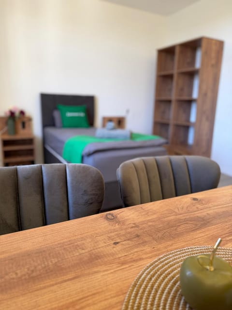 Bed, Living room, Seating area