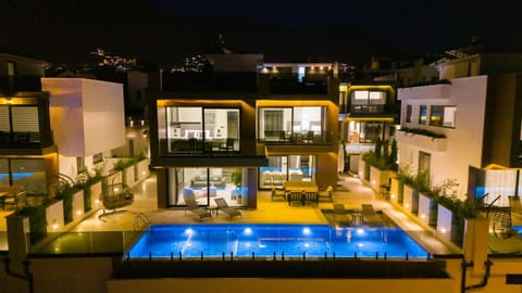 Property building, Night, Swimming pool