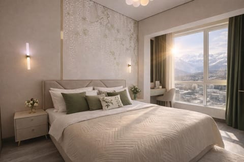 Bed, Natural landscape, Photo of the whole room, Bedroom, Mountain view