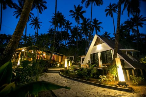Property building, Night, Garden, Garden view