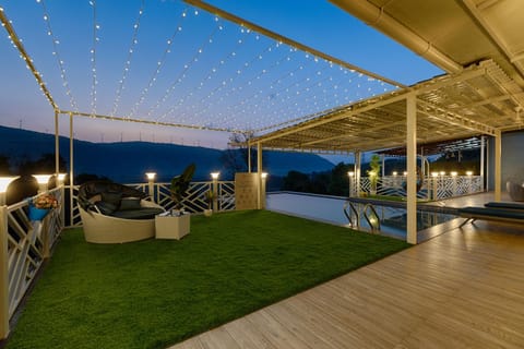 Patio, Night, Natural landscape, Balcony/Terrace, Mountain view, Pool view, Swimming pool, sunbed