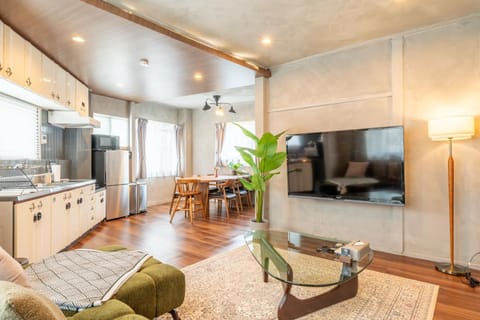 Kitchen or kitchenette, Living room, Dining area, stove