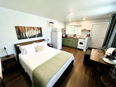 Bed, Kitchen or kitchenette, Photo of the whole room, Bedroom, microwave, oven, stove, air conditioner