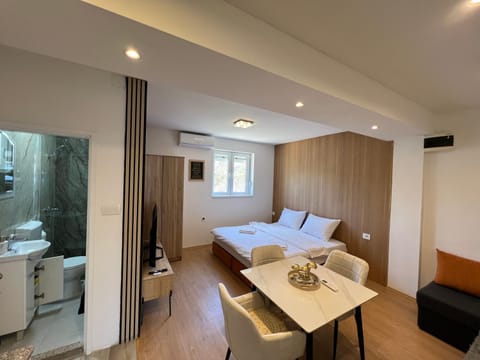 Toilet, Bed, Bathroom, Living room, Photo of the whole room, Seating area, Bedroom