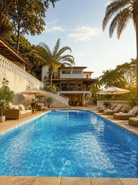 Property building, Patio, Day, Garden, Garden view, Pool view, Swimming pool, sunbed