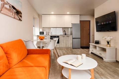 Communal lounge/ TV room, TV and multimedia, Kitchen or kitchenette, Living room, Seating area, Dining area, oven, stove