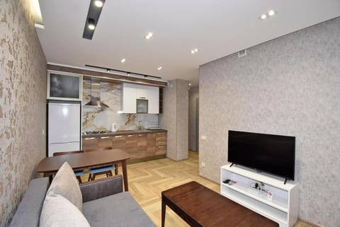 Communal lounge/ TV room, TV and multimedia, Kitchen or kitchenette, Living room, Seating area, Dining area, stove