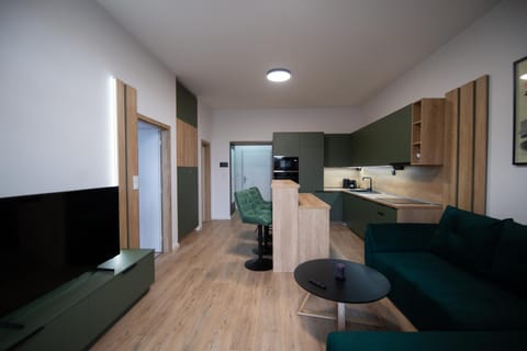 Kitchen or kitchenette, Living room, Dining area, stove
