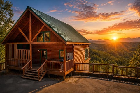 Property building, Natural landscape, Balcony/Terrace, Mountain view, Sunset