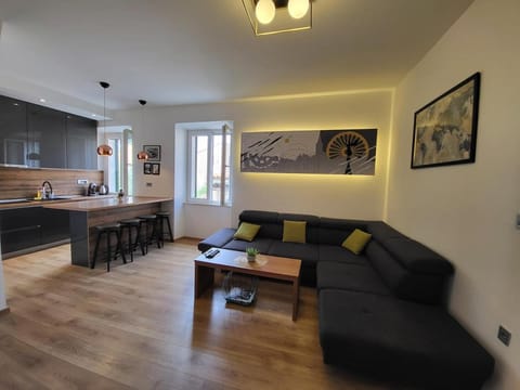 Kitchen or kitchenette, Living room, Seating area, Dining area, stove