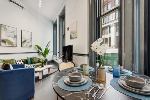 Living room, Dining area, City view