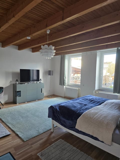 Bed, TV and multimedia, Living room, Seating area, Bedroom