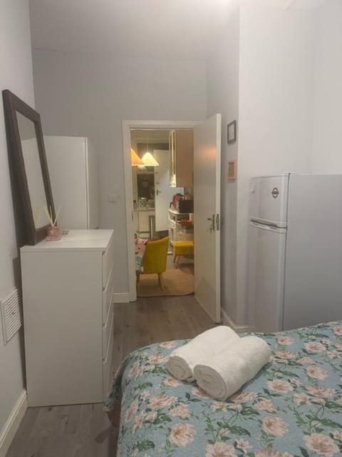Bed, wardrobe