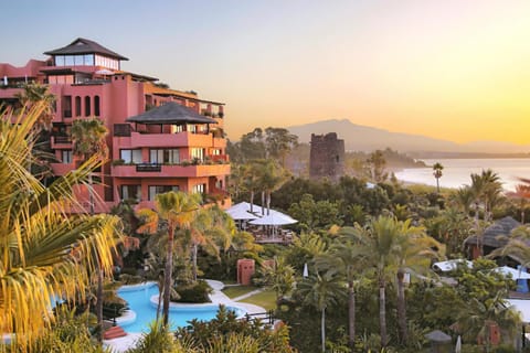 Property building, Swimming pool, Sunset