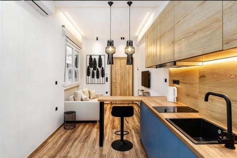 Kitchen or kitchenette, Living room, Seating area, Dining area, stove