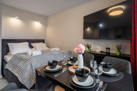 Bed, TV and multimedia, Living room, Photo of the whole room, Seating area, Dining area, Bedroom