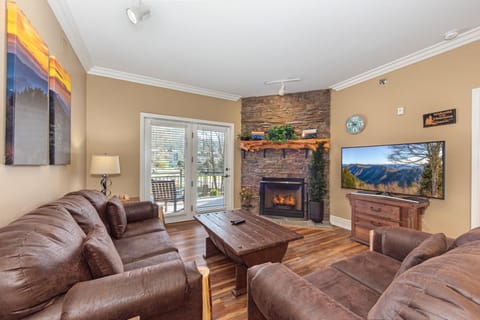 TV and multimedia, Balcony/Terrace, Living room, Seating area, Mountain view, fireplace