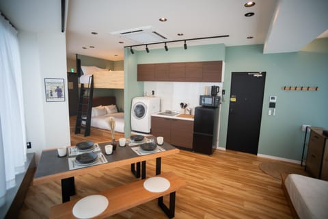 Kitchen or kitchenette, Living room, Dining area, laundry