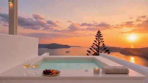 Natural landscape, Hot Tub, Balcony/Terrace, Food and drinks, Sea view, Drinks, Sunset