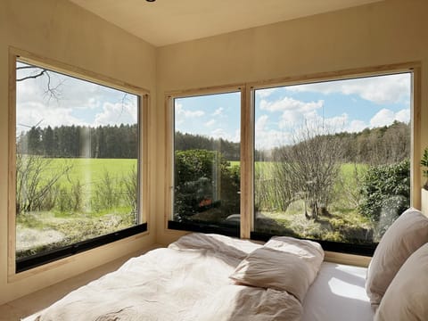 Bed, Natural landscape, Bedroom, Garden view